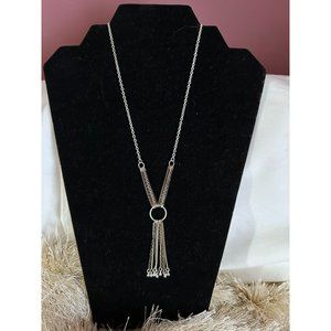 SAQ signed silvertone tassel necklace, adjustable